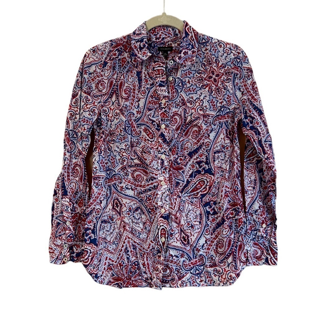 TALBOTS PAISLEY COTTON BUTTON DOWN TOP